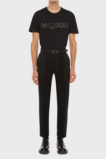 Alexander Mcqueen Pamuklu Baskılı Bisiklet Yaka Erkek T Shirt 649876QRZ56 0901 SİYAH