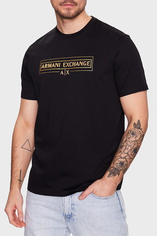 Armani Exchange - Armani Exchange % 100 Pamuk Regular Fit Bisiklet Yaka Erkek T Shirt 3RZTRA ZJ9AZ 1200 SİYAH