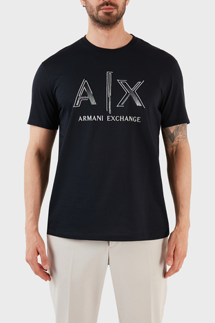 Armani Exchange - Armani Exchange % 100 Pamuk Regular Fit Bisiklet Yaka Erkek T Shirt 3RZTRC ZJ9AZ 1583 LACİVERT