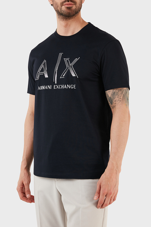 Armani Exchange - Armani Exchange % 100 Pamuk Regular Fit Bisiklet Yaka Erkek T Shirt 3RZTRC ZJ9AZ 1583 LACİVERT (1)