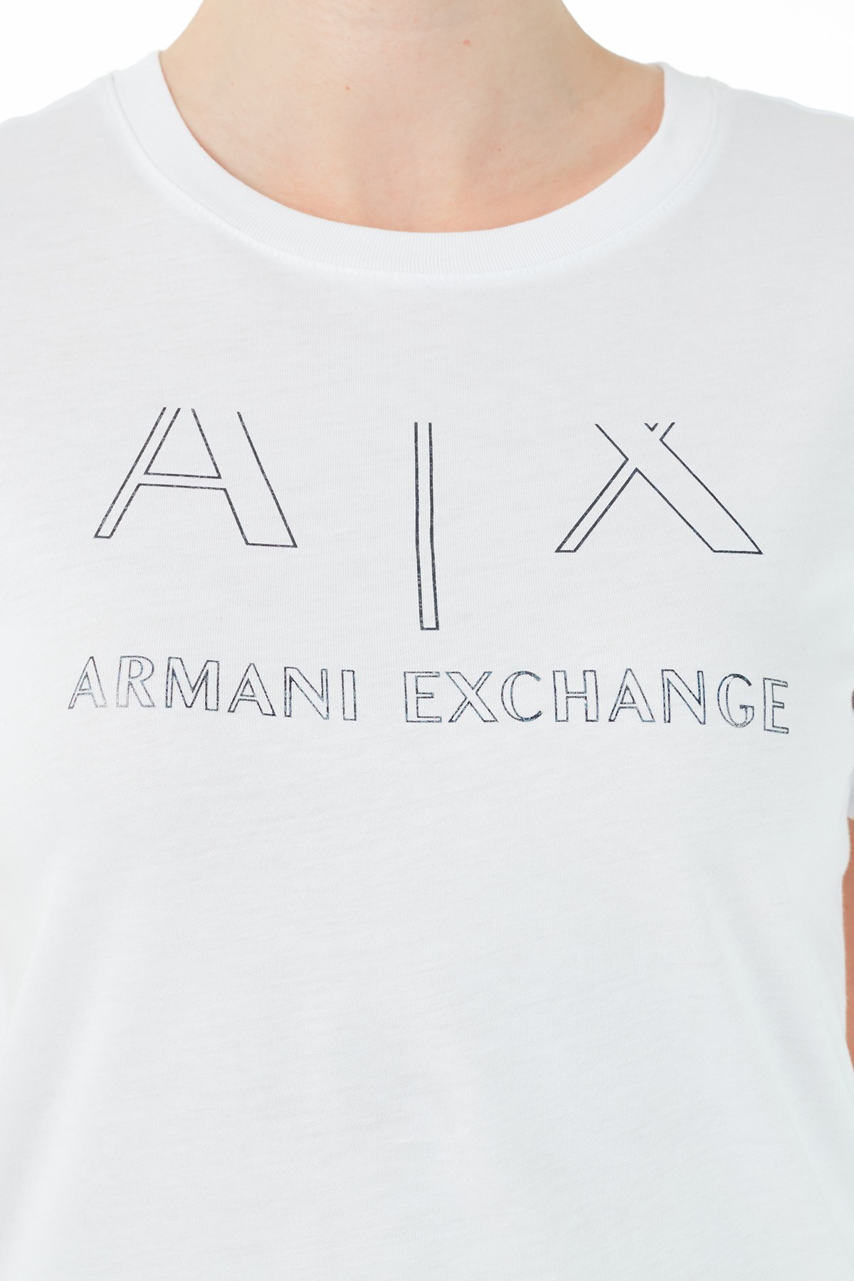 Armani Exchange % 100 Pamuk Regular Fit Bayan T Shirt 3KYTGG YJ3CZ 1000 BEYAZ
