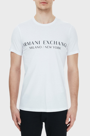 Armani Exchange - Armani Exchange % 100 Pamuklu Baskılı Bisiklet Yaka Erkek T Shirt 8NZT72 Z8H4Z 1100 BEYAZ