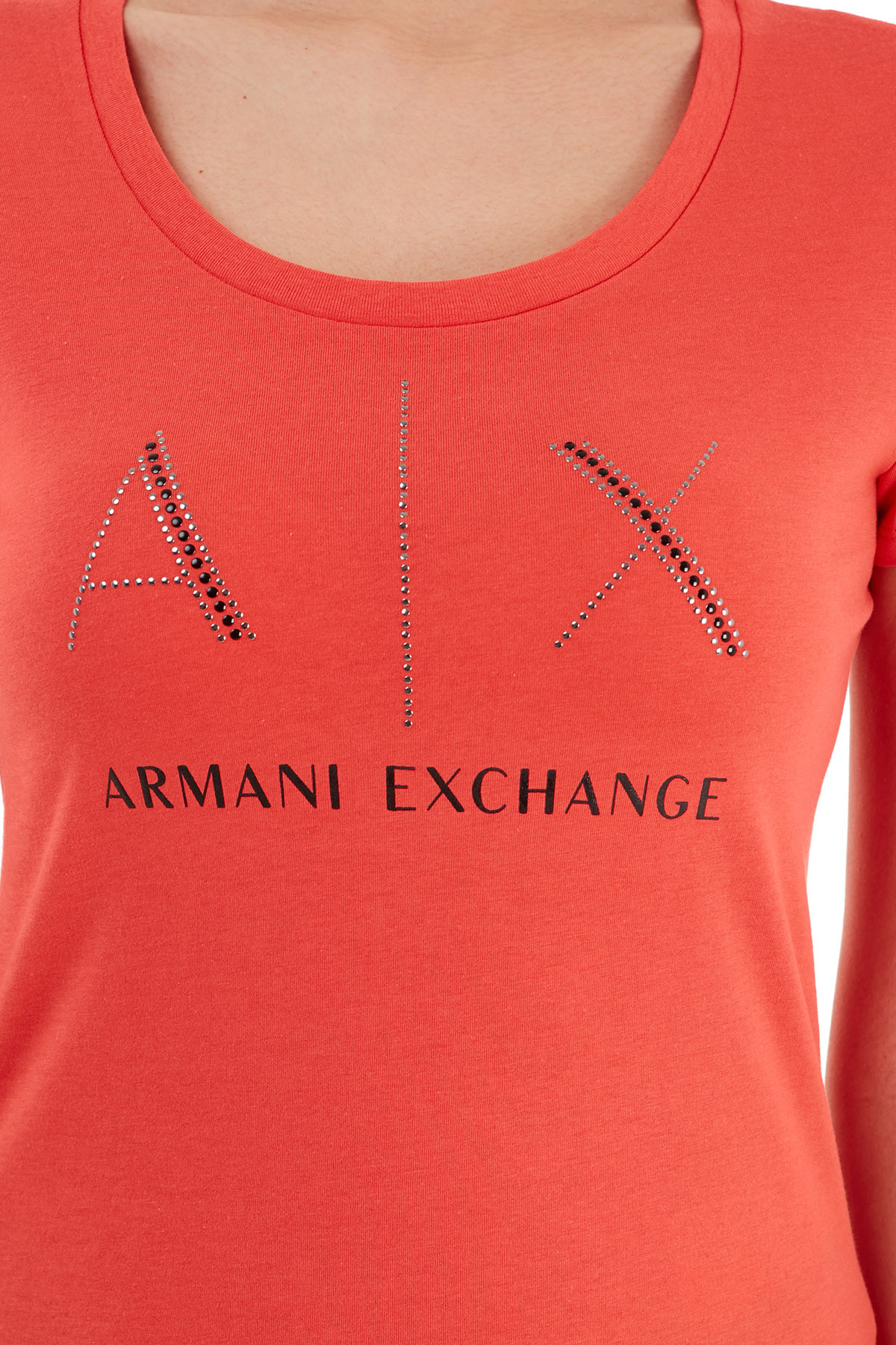 Armani Exchange % 100 Pamuklu Baskılı Bisiklet Yaka Bayan T Shirt 8NYT83 YJ16Z 1663 KIRMIZI