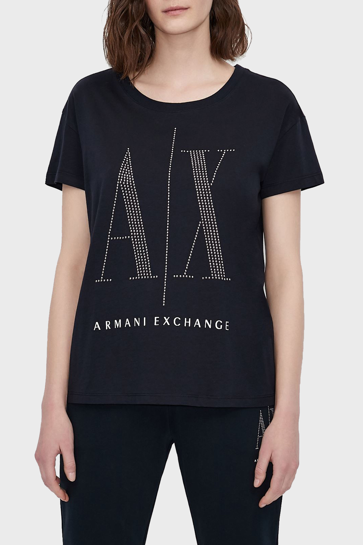 Armani Exchange % 100 Pamuklu Loose Fit Bayan T Shirt 8NYTDX YJG3Z 8510 LACİVERT