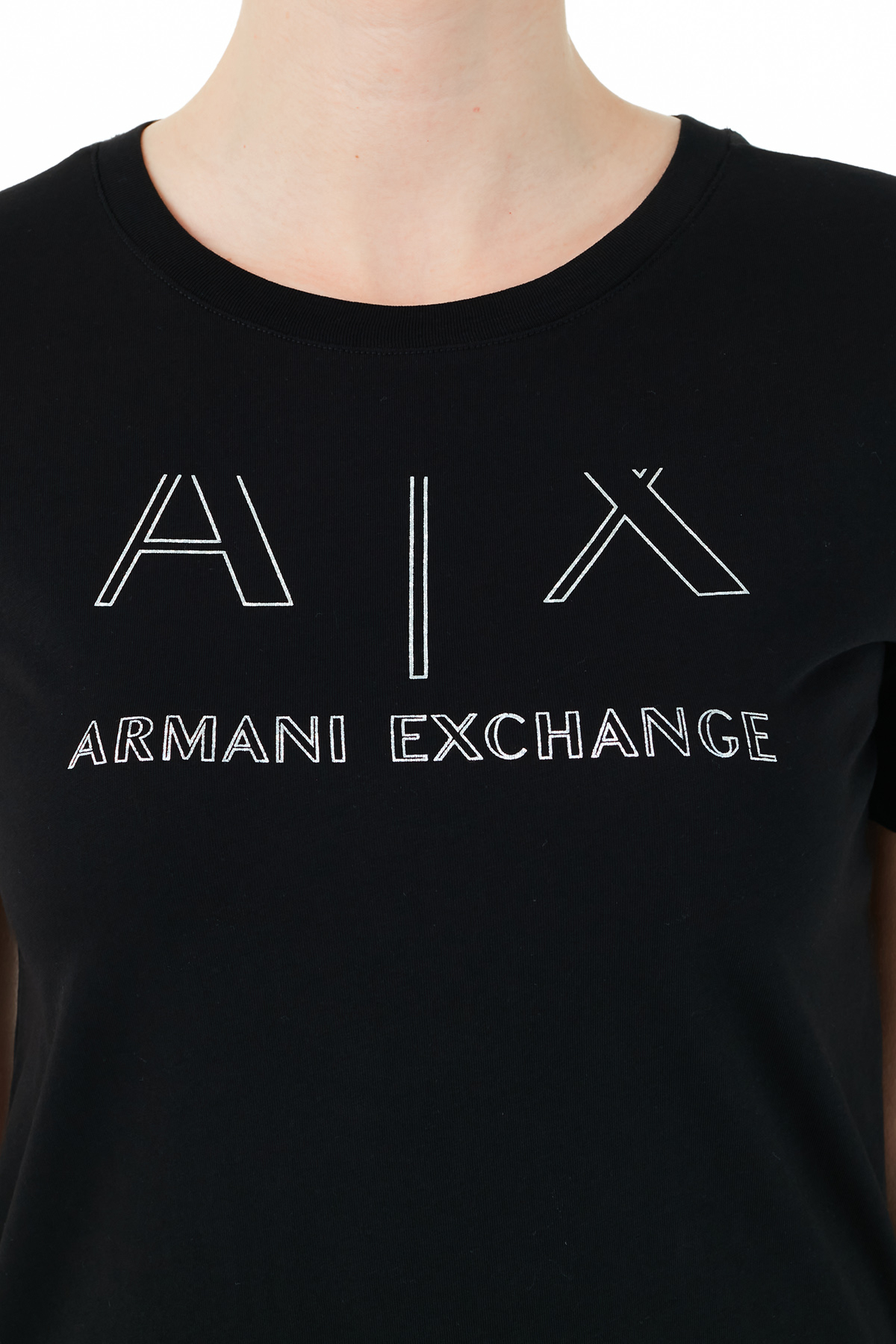 Armani Exchange % 100 Pamuklu Regular Fit Bayan T Shirt 3KYTGG YJ3CZ 1200 SİYAH