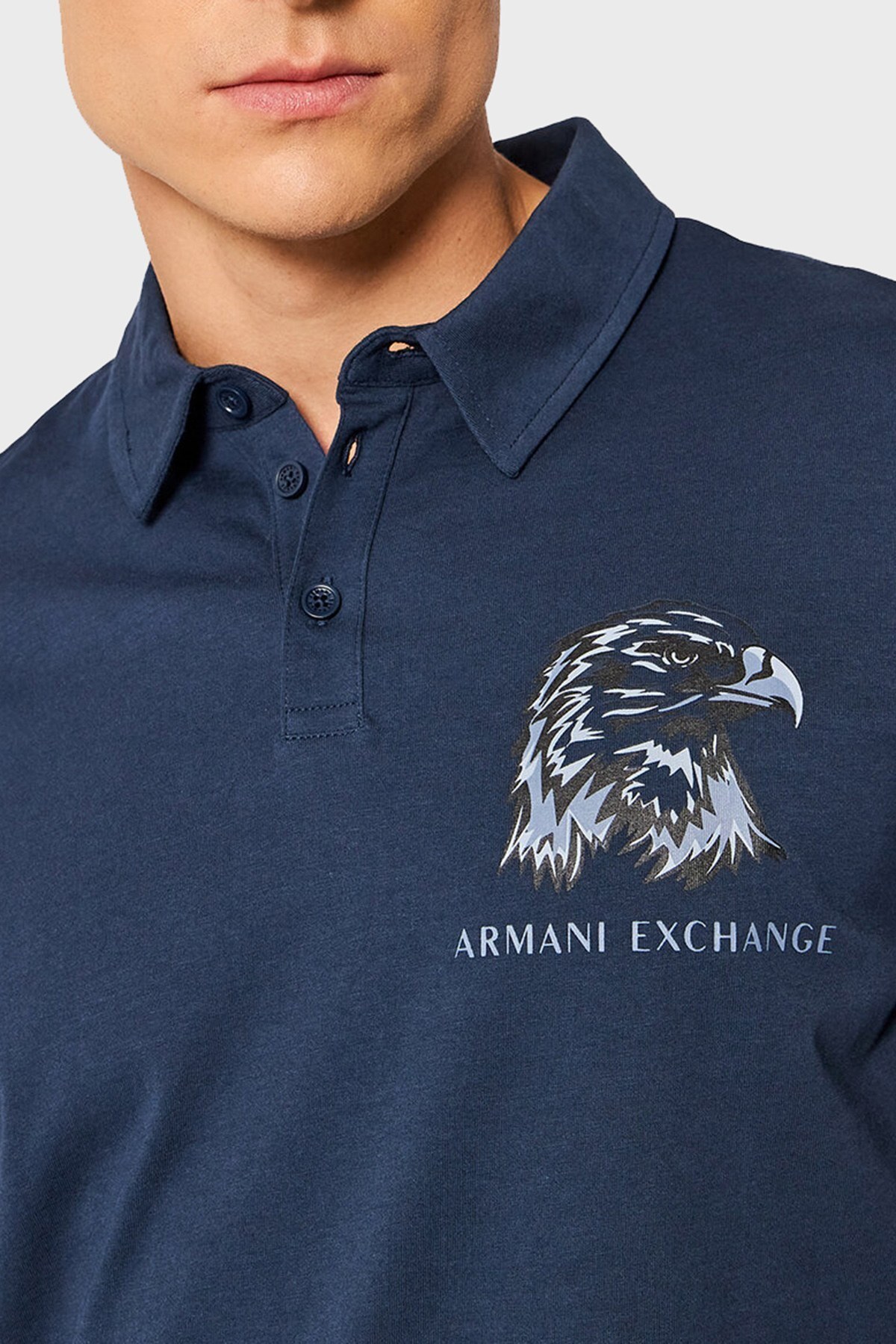 Armani Exchange Baskılı Regular Fit % 100 Pamuk T Shirt Erkek Polo 3LZFAQ ZJ6QZ 1596 LACİVERT