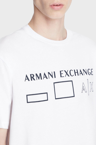 Armani Exchange - Armani Exchange Baskılı Regular Fit Bisiklet Yaka % 100 Pamuk Erkek T Shirt 6LZTAN ZJGCZ 1100 BEYAZ (1)