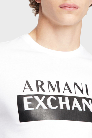 Armani Exchange - Armani Exchange Baskılı Regular Fit Bisiklet Yaka % 100 Pamuk Erkek T Shirt 6LZTBE ZJGCZ 1100 BEYAZ (1)