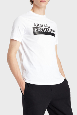 Armani Exchange - Armani Exchange Baskılı Regular Fit Bisiklet Yaka % 100 Pamuk Erkek T Shirt 6LZTBE ZJGCZ 1100 BEYAZ