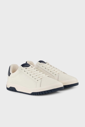 Armani Exchange Deri Sneaker Erkek Ayakkabı XUX212 XV823 N481 BEYAZ-LACİVERT