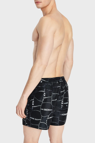 Armani Exchange - Armani Exchange Desenli Deniz Şortu Belden Bağlamalı Erkek Mayo Short 953001 3R624 27321 SİYAH (1)