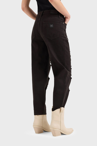Armani Exchange - Armani Exchange J51 Yırtık Detaylı Tapered Fit Jeans Bayan Kot Pantolon 3DYJ51 Y1HRZ 1200 SİYAH (1)
