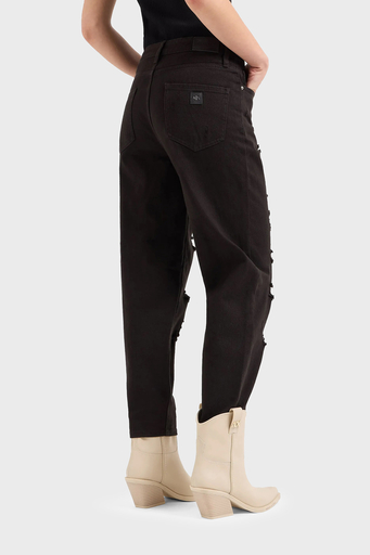 Armani Exchange J51 Yırtık Detaylı Tapered Fit Jeans Bayan Kot Pantolon 3DYJ51 Y1HRZ 1200 SİYAH