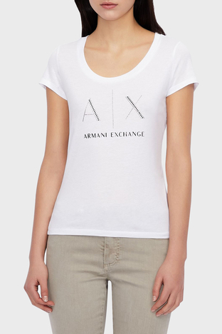 Armani Exchange - Armani Exchange % 100 Pamuklu Bayan T Shirt 8NYT83 YJ16Z 1000 BEYAZ