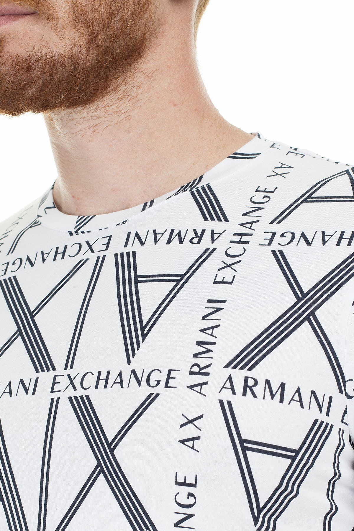 Armani Exchange Logo Baskılı % 100 Pamuk Bisiklet Yaka Erkek T Shirt 3HZTGC ZJH4Z 7178 BEYAZ