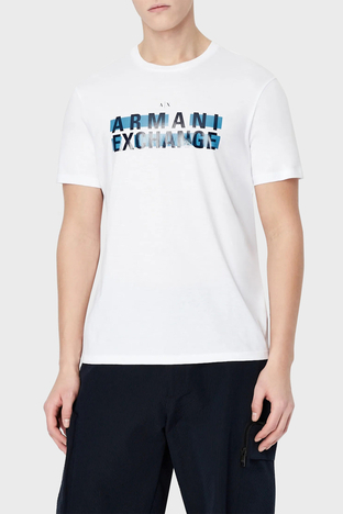 Armani Exchange - Armani Exchange Logo Baskılı Bisiklet Yaka % 100 Pamuk Regular Fit Erkek T Shirt 3RZTBC ZJA5Z 1100 BEYAZ