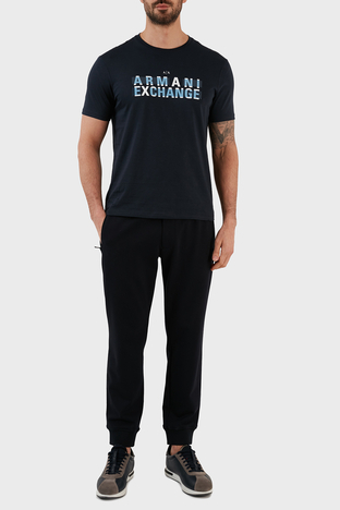 Armani Exchange - Armani Exchange Logo Baskılı Bisiklet Yaka % 100 Pamuk Regular Fit Erkek T Shirt 3RZTBC ZJA5Z 1510 LACİVERT