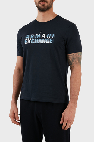 Armani Exchange - Armani Exchange Logo Baskılı Bisiklet Yaka % 100 Pamuk Regular Fit Erkek T Shirt 3RZTBC ZJA5Z 1510 LACİVERT (1)
