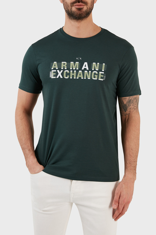Armani Exchange - Armani Exchange Logo Baskılı Bisiklet Yaka % 100 Pamuk Regular Fit Erkek T Shirt 3RZTBC ZJA5Z 1882 HAKİ