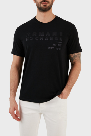 Armani Exchange - Armani Exchange Logo Baskılı Bisiklet Yaka % 100 Pamuk Regular Fit Erkek T Shirt 3RZTCA ZJ3VZ 1200 SİYAH