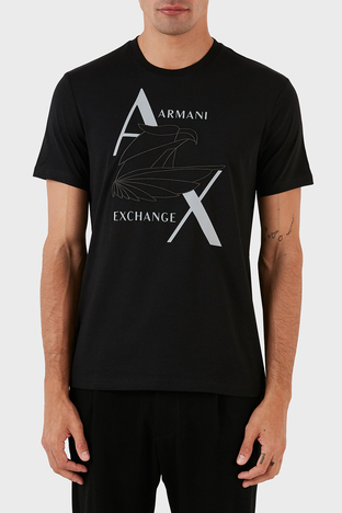 Armani Exchange - Armani Exchange Logo Baskılı Bisiklet Yaka % 100 Pamuk Regular Fit Erkek T Shirt 6RZTAL ZJ9TZ 1200 SİYAH
