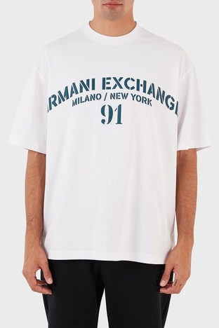 Armani Exchange - Armani Exchange Logo Baskılı Bisiklet Yaka % 100 Pamuk Relaxed Fit Erkek T Shirt 6RZTLD ZJ9JZ 91AG BEYAZ