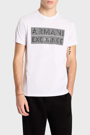 Armani Exchange - Armani Exchange Logo Baskılı Bisiklet Yaka % 100 Pamuk Slim Fit Erkek T Shirt 6RZTAC ZJ9TZ 1100 BEYAZ