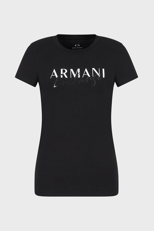 Armani Exchange - Armani Exchange Logo Baskılı Bisiklet Yaka Pamuklu Regular Fit Bayan T Shirt 3RYTBK YJDTZ 1200 SİYAH (1)