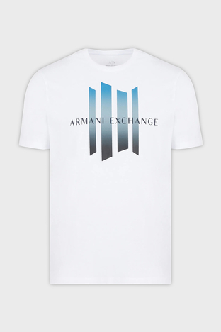 Armani Exchange - Armani Exchange Logo Desenli % 100 Pamuk Bisiklet Yaka Erkek T Shirt 3RZTCB ZJH4Z 1100 BEYAZ (1)