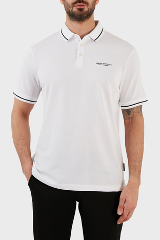 Armani Exchange - Armani Exchange Logolu % 100 Pamuk Slim Fit Erkek Polo T Shirt 8NZFFM ZJ5DZ 1100 BEYAZ