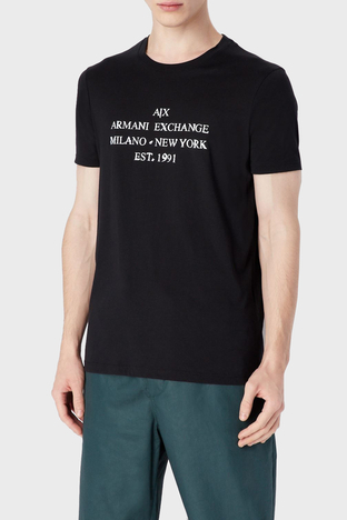 Armani Exchange - Armani Exchange Logolu Organik Jarse Pamuklu Bisiklet Yaka Slim Fit Erkek T Shirt 3RZTBD ZJA5Z 1200 SİYAH