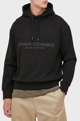 Armani Exchange - Armani Exchange Logolu Pamuklu Kapüşonlu Regular Fit Erkek Sweat 6RZMLE ZJ4XZ 1200 SİYAH