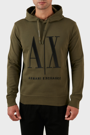 Armani Exchange - Armani Exchange Logolu Regular Fit Kapüşonlu % 100 Pamuk Erkek Sweat 8NZMPC ZJ1ZZ 1871 HAKİ