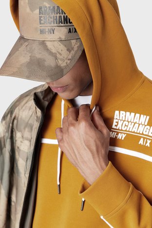 Armani Exchange - Armani Exchange Logolu Regular Fit Kapüşonlu Pamuklu Erkek Sweat 6LZMFE ZJ5NZ 1767 HARDAL (1)