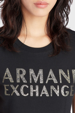 Armani Exchange - Armani Exchange Logolu Slim Fit Bisiklet Yaka % 100 Pamuk Bayan T Shirt 6LYT12 YJ6QZ 1200 SİYAH (1)