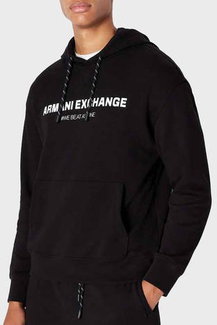 Armani Exchange - Armani Exchange Organik Pamuklu Kapüşonlu Regular Fit Erkek Sweat 6RZMHF ZJDGZ 1200 SİYAH