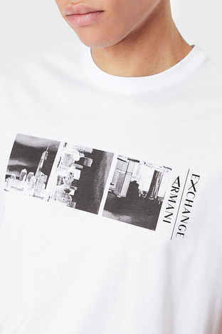 Armani Exchange - Armani Exchange Pamuklu Baskılı Regular Fit Bisiklet Yaka Erkek T Shirt 3LZTAG ZJA5Z 1100 BEYAZ (1)