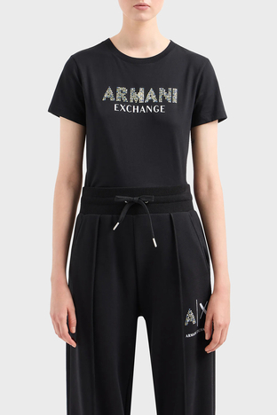 Armani Exchange - Armani Exchange Pamuklu Regular Fit Bisiklet Yaka Bayan T Shirt 3DYT13 YJ8QZ 1200 SİYAH