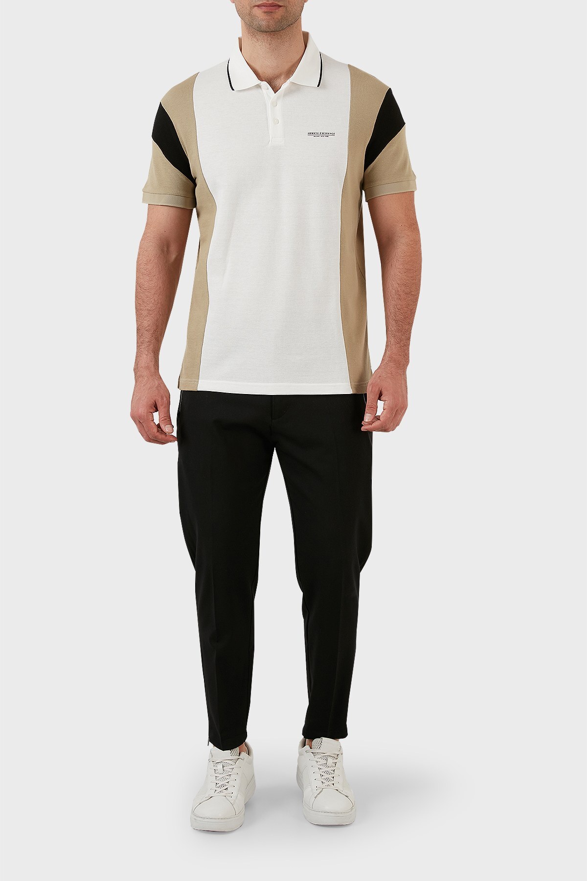 Armani Exchange Pamuklu Regular Fit Düğmeli T Shirt Erkek Polo 3LZFLA ZJM5Z 5702 Siyah-Bej-Siyah