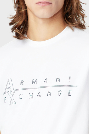 Armani Exchange - Armani Exchange Pamuklu Slim Fit Bisiklet Yaka Erkek T Shirt 3RZTBR ZJAAZ 1100 BEYAZ (1)