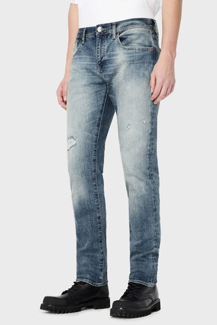 Armani Exchange - Armani Exchange Pamuklu Yüksek Bel Boru Paça Slim Fit J10 Jeans Erkek Kot Pantolon 3RZJ10 Z1YDZ 1500 LACİVERT