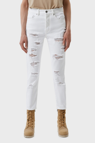 Armani Exchange - Armani Exchange Pamuklu Yüksek Bel Slim Fit Yırtık Detaylı J51 Jeans Bayan Kot Pantolon 3RYJ51 Y1HRZ 1100 BEYAZ
