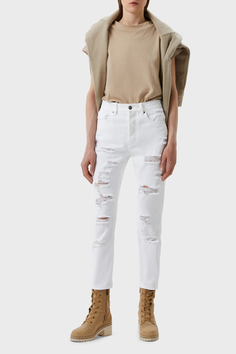 Armani Exchange Pamuklu Yüksek Bel Slim Fit Yırtık Detaylı J51 Jeans Bayan Kot Pantolon 3RYJ51 Y1HRZ 1100 BEYAZ