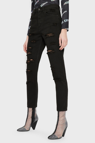 Armani Exchange - Armani Exchange Pamuklu Yüksel Bel Slim Fit Yırtık Detaylı J51 Jeans Bayan Kot Pantolon 3RYJ51 Y1HRZ 1200 SİYAH