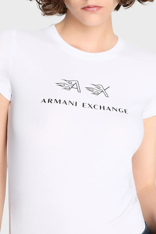 Armani Exchange - Armani Exchange Streç Pamuklu Slim Fit Bisiklet Yaka Bayan T Shirt 6RYT22 YJC7Z 1000 BEYAZ