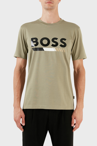 Boss - Boss % 100 Pamuk Logo Baskılı Bisiklet Yaka Regular Fit Erkek T Shirt 50495696 336 AÇIK YEŞİL
