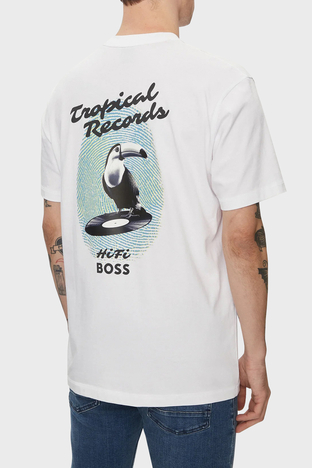 Boss - Boss % 100 Pamuk Relaxed Fit Sırt Baskılı Erkek T Shirt 50515553 101 BEYAZ (1)