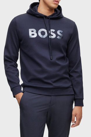 Boss - Boss Ayna Efektli Logolu Kapüşonlu Pamuklu Relaxed Fit Erkek Sweat 50501222 402 LACİVERT