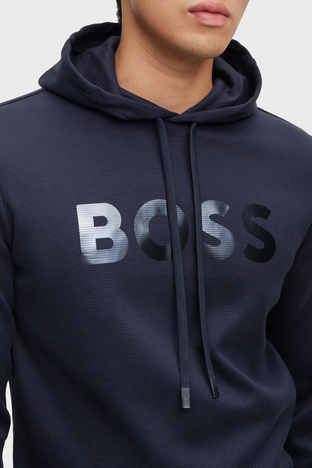 Boss - Boss Ayna Efektli Logolu Kapüşonlu Pamuklu Relaxed Fit Erkek Sweat 50501222 402 LACİVERT (1)