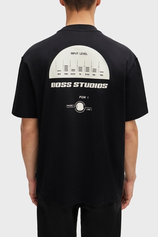 Boss - Boss Baskılı % 100 Pamuk Oversize Fit Bisiklet Yaka Erkek T Shirt 50510218 001 SİYAH (1)